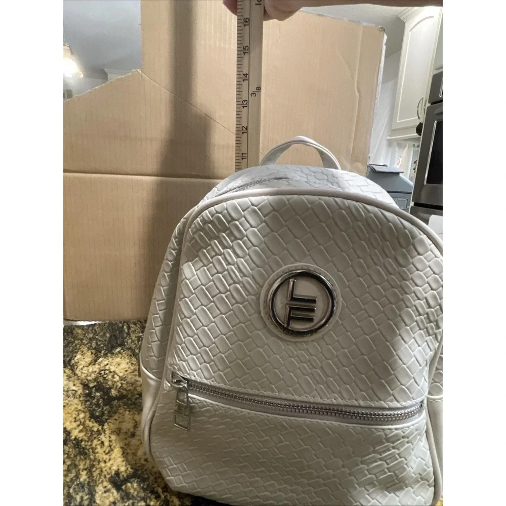 London Fog‎ Backpack Womens Medium Stone Bowery Woven Faux Leather Logo NWT
